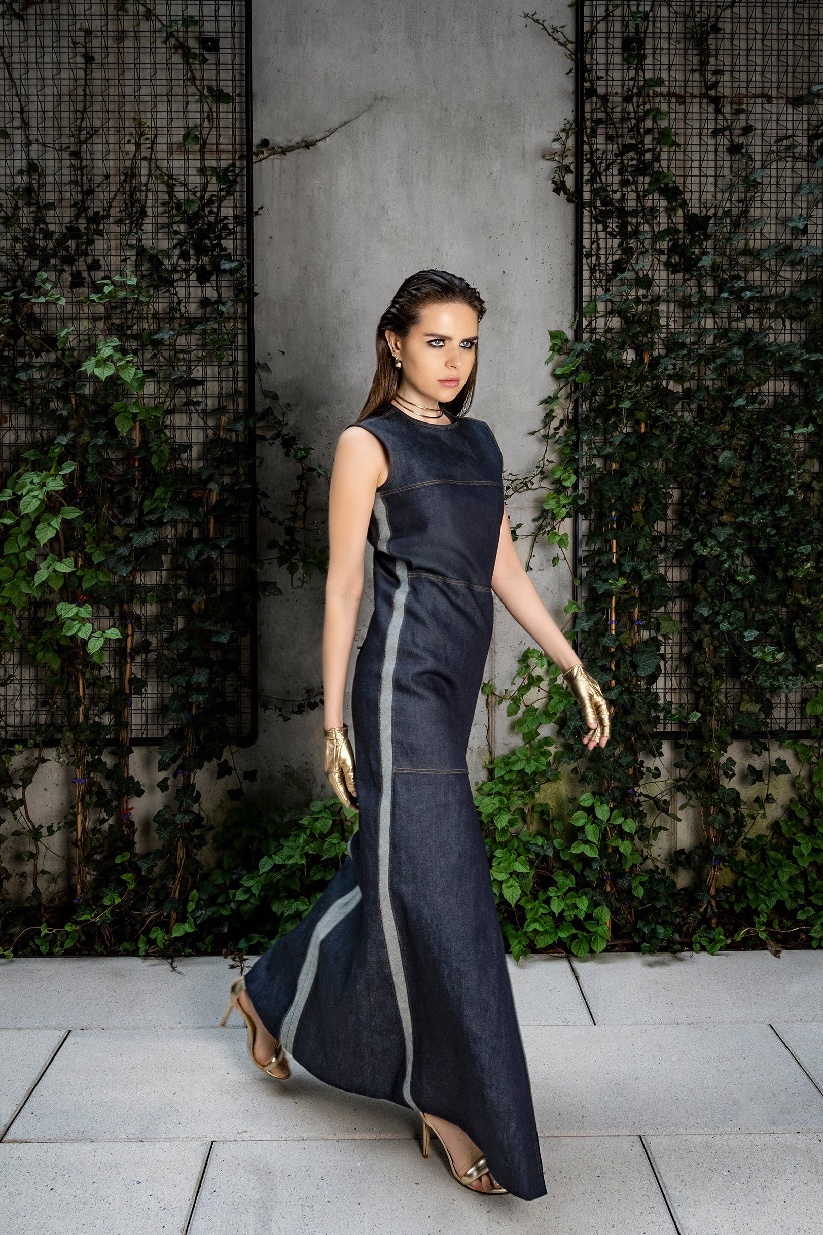 Sleeveless Drew Neck Flared Gown Dresses LLESSUR NYC