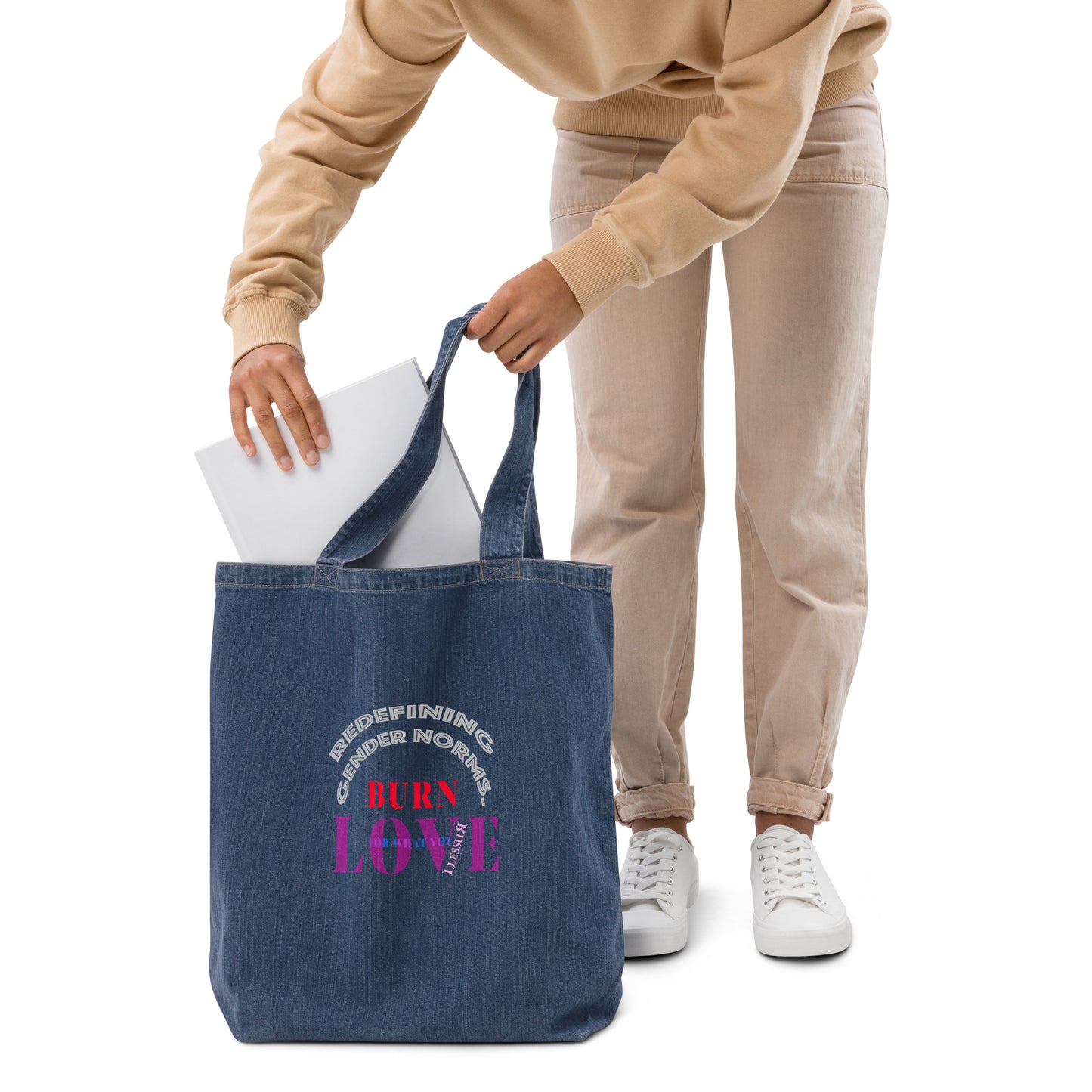 Organic Graphic Denim Tote Bag Burn Love LLESSUR NYC