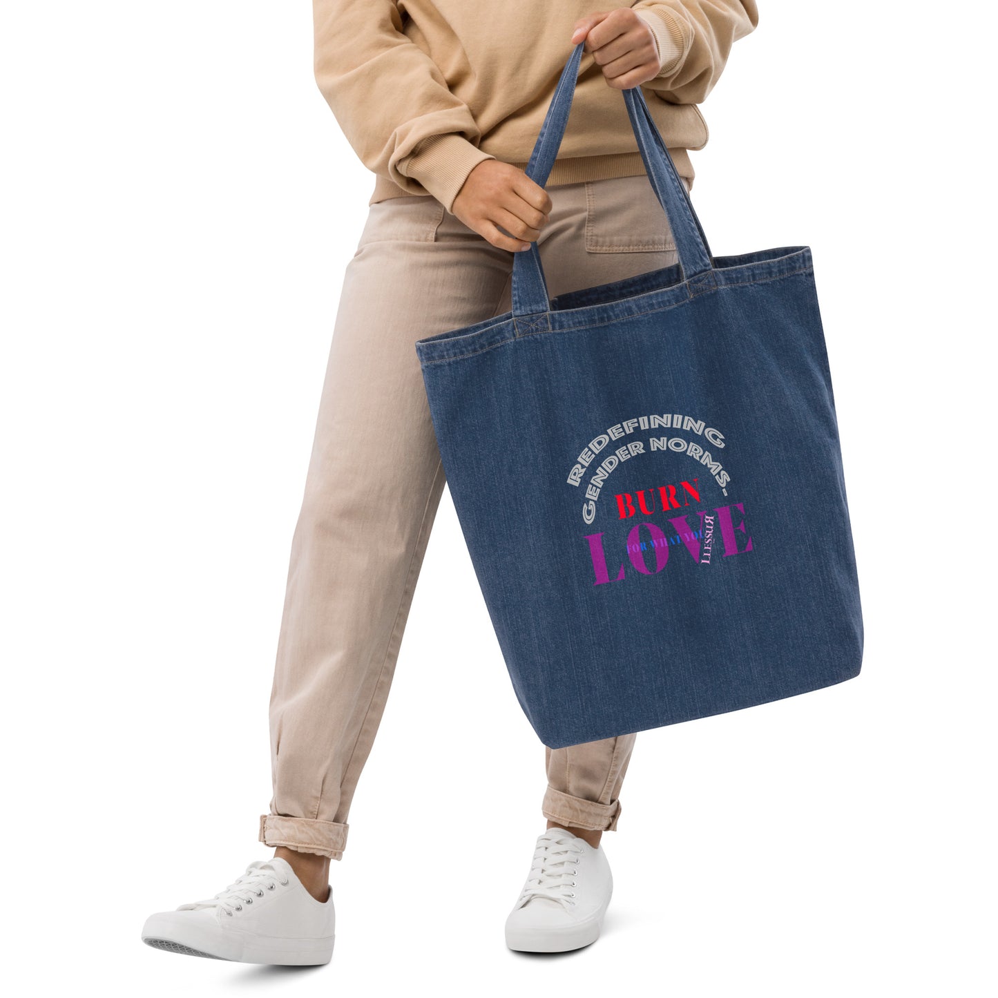 Organic Graphic Denim Tote Bag Burn Love LLESSUR NYC