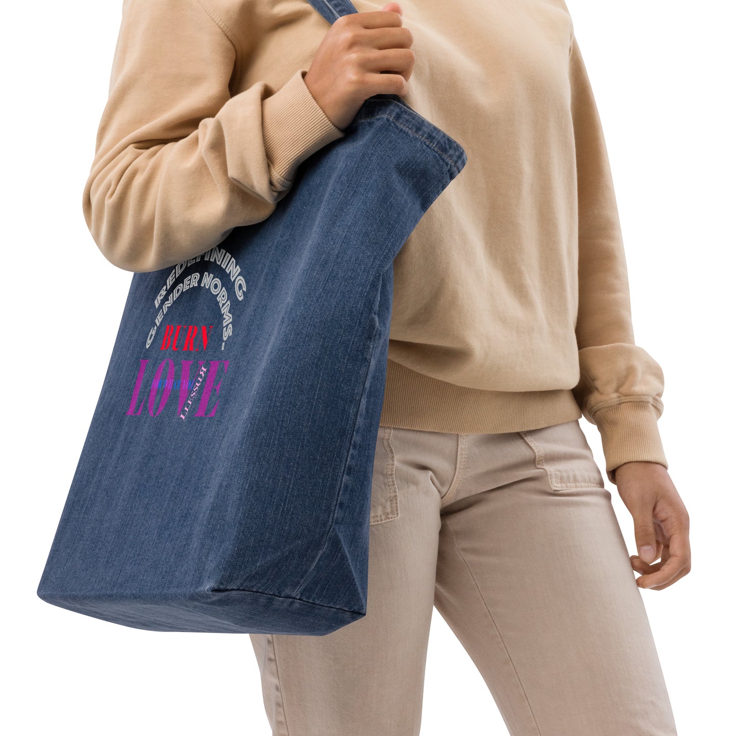 Organic Graphic Denim Tote Bag Burn Love LLESSUR NYC
