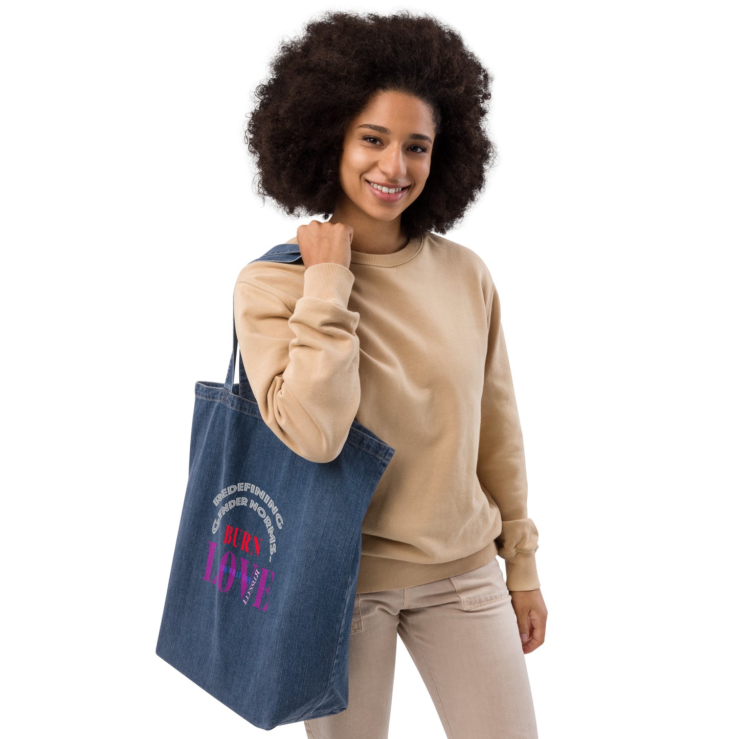 Organic Graphic Denim Tote Bag Burn Love LLESSUR NYC