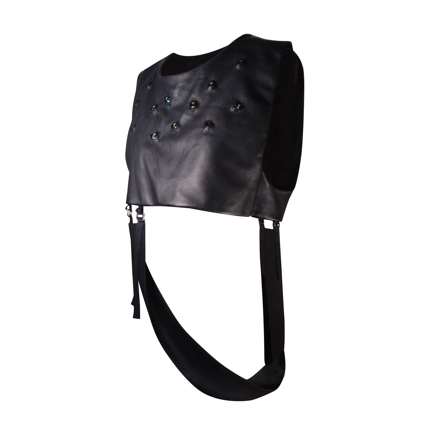 Embedded Evil Eye Leather Harness with Satin Sash - LLESSUR NYC