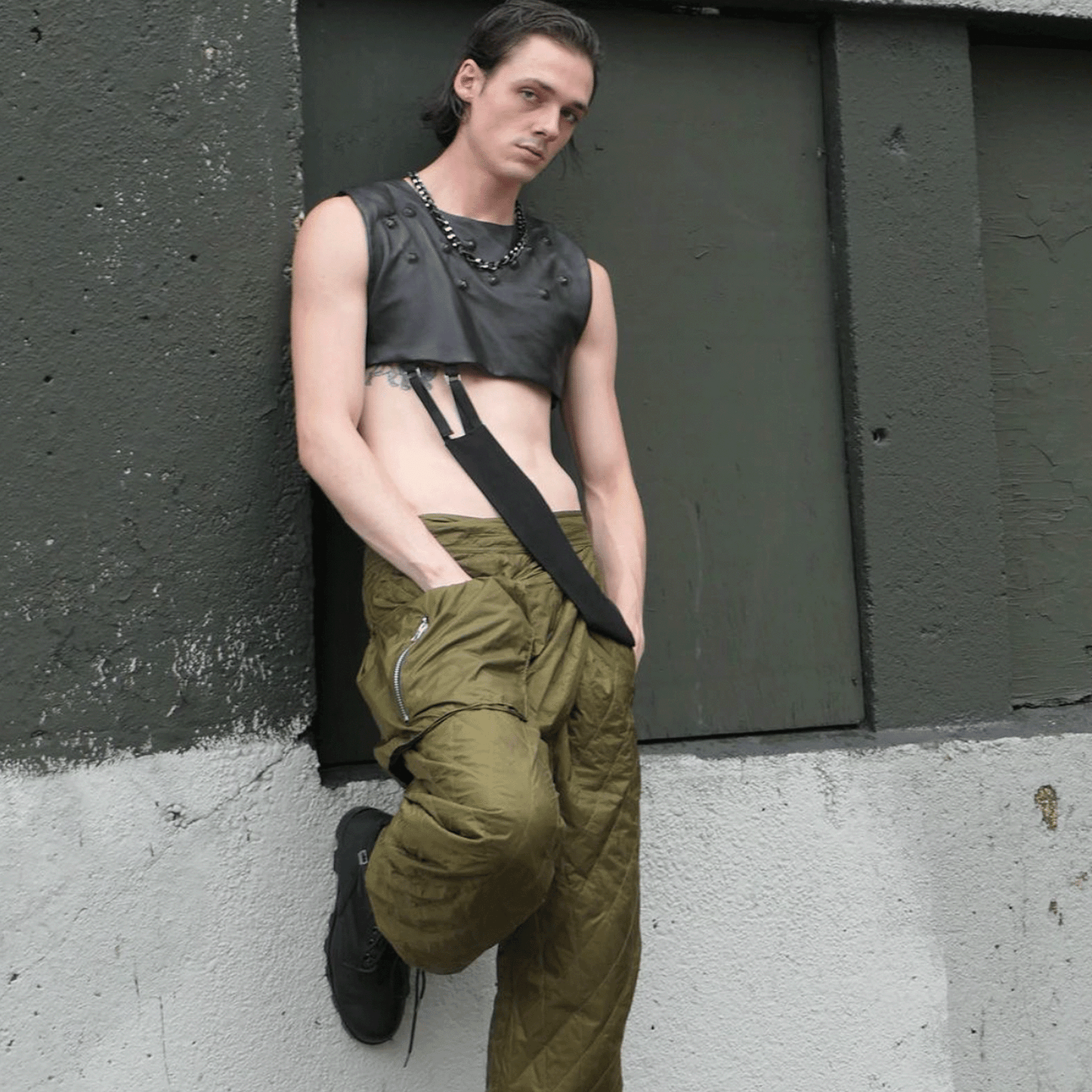 Embedded Evil Eye Leather Harness with Satin Sash - LLESSUR NYC