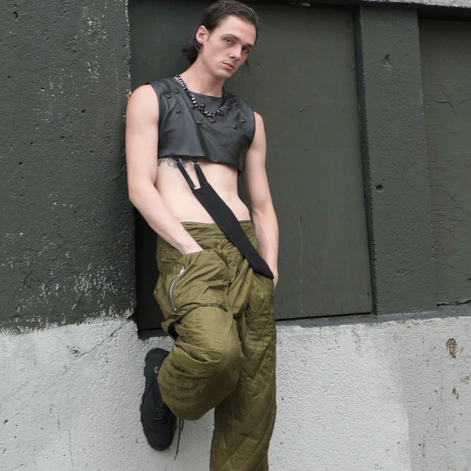 Embedded Evil Eye Leather Harness with Satin Sash - LLESSUR NYC
