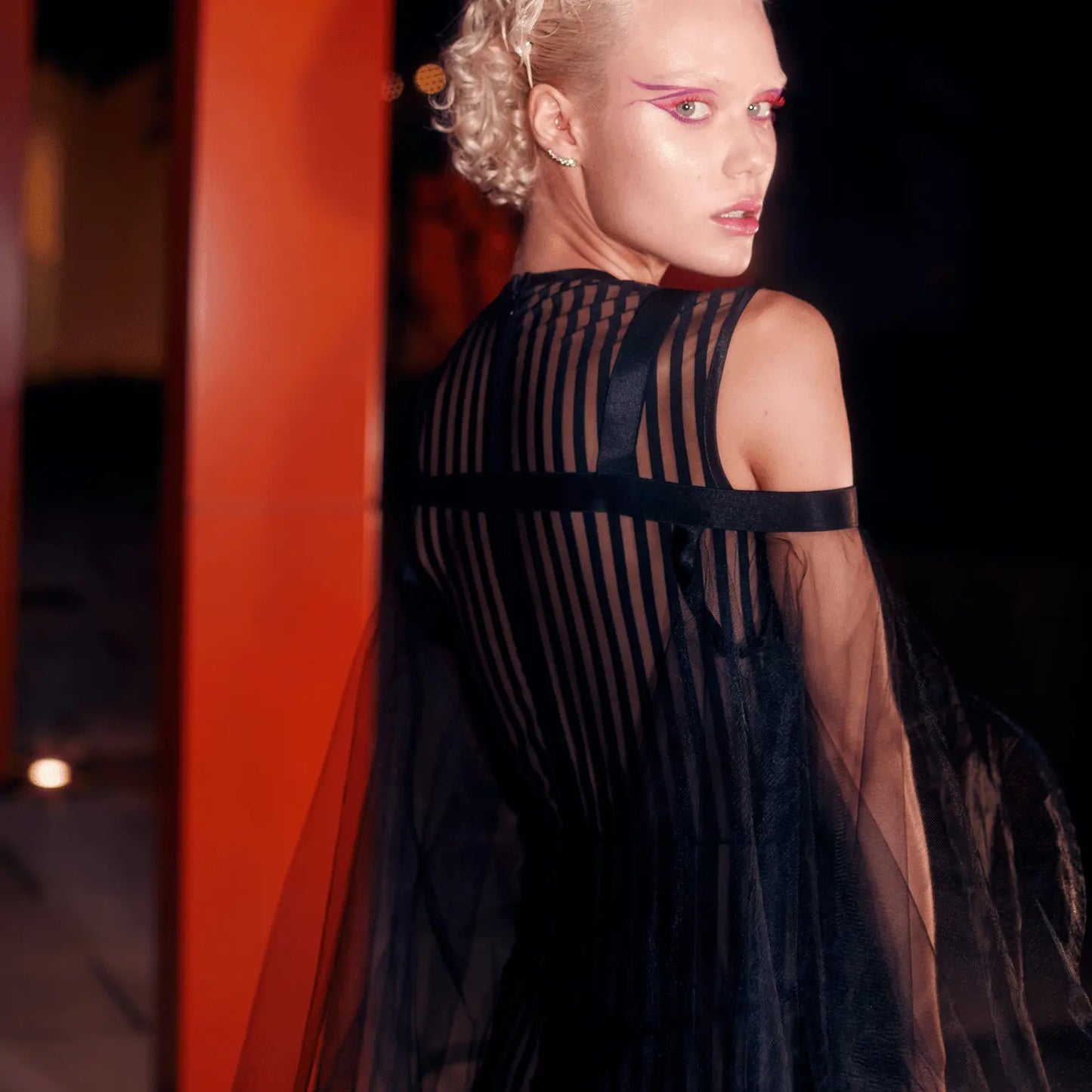 Skyline Sheer Dress - Black - LLESSUR NYC