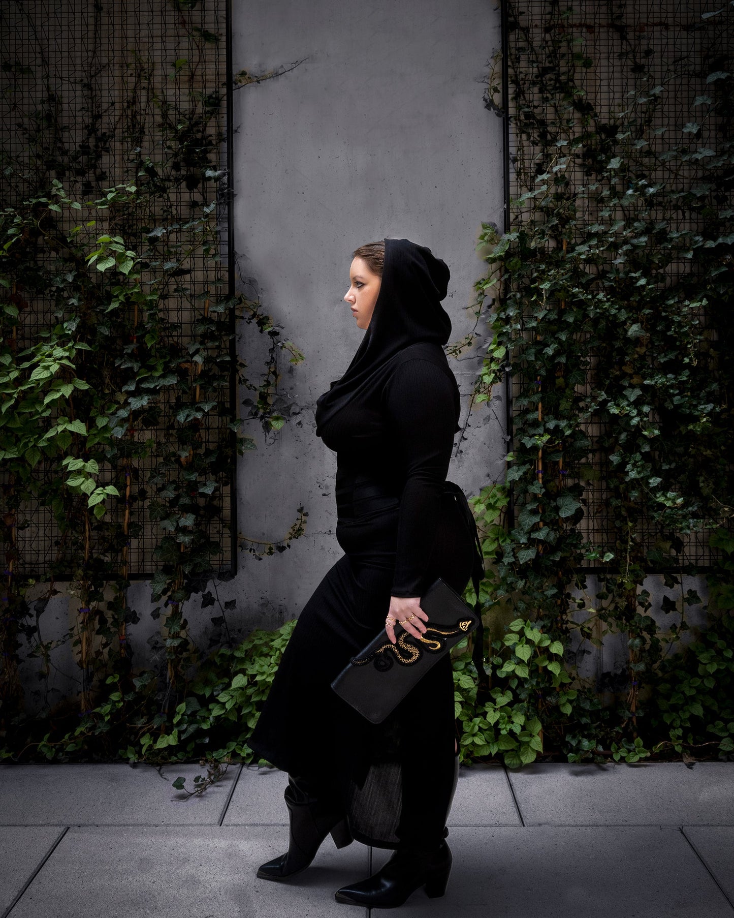 Cowl Neck Hooded Longs sleeve Gown Dresses LLESSUR NYC