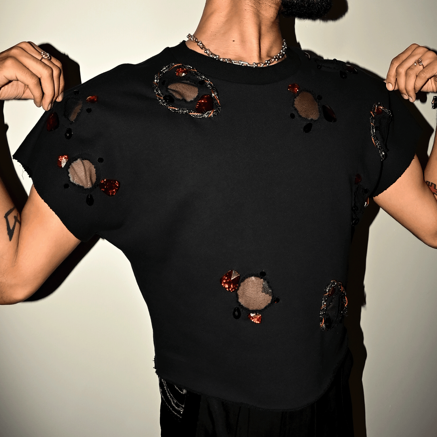 Embellished Boxy Terrycloth T-Shirt - LLESSUR NYC